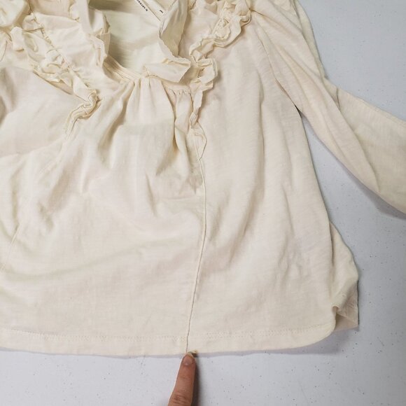 By Anthropologie Womens Ruffle Deep V Neck Top Size XS Petite Ivory Regencycore - Picture 9 of 12